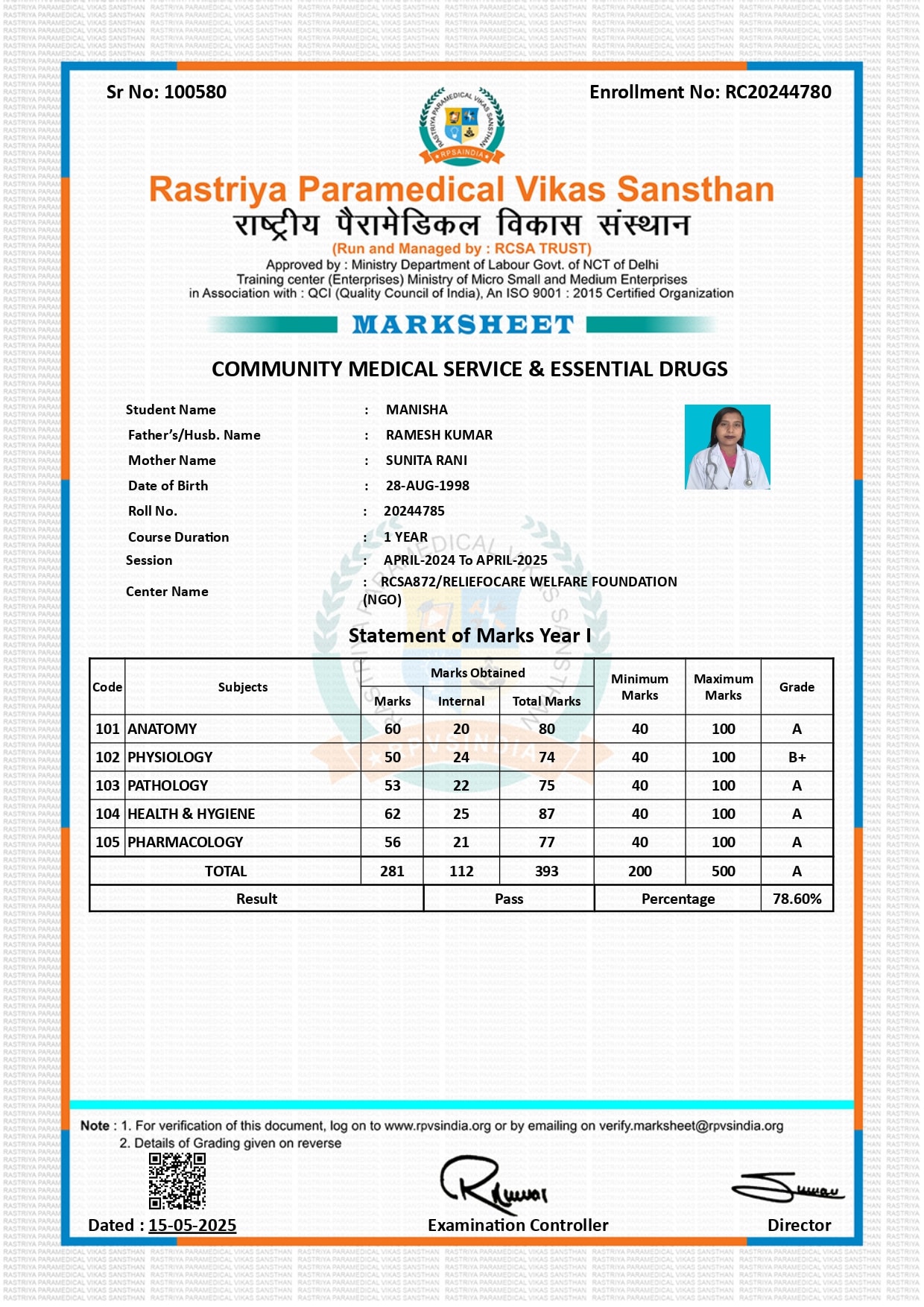 Manisha Certificate 01